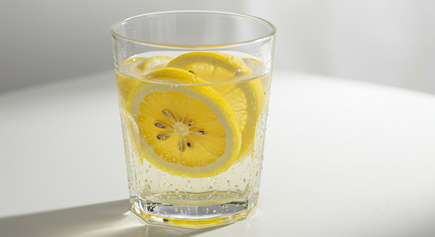 물 한 잔 사진 또는 레몬 물/식초 물 사진