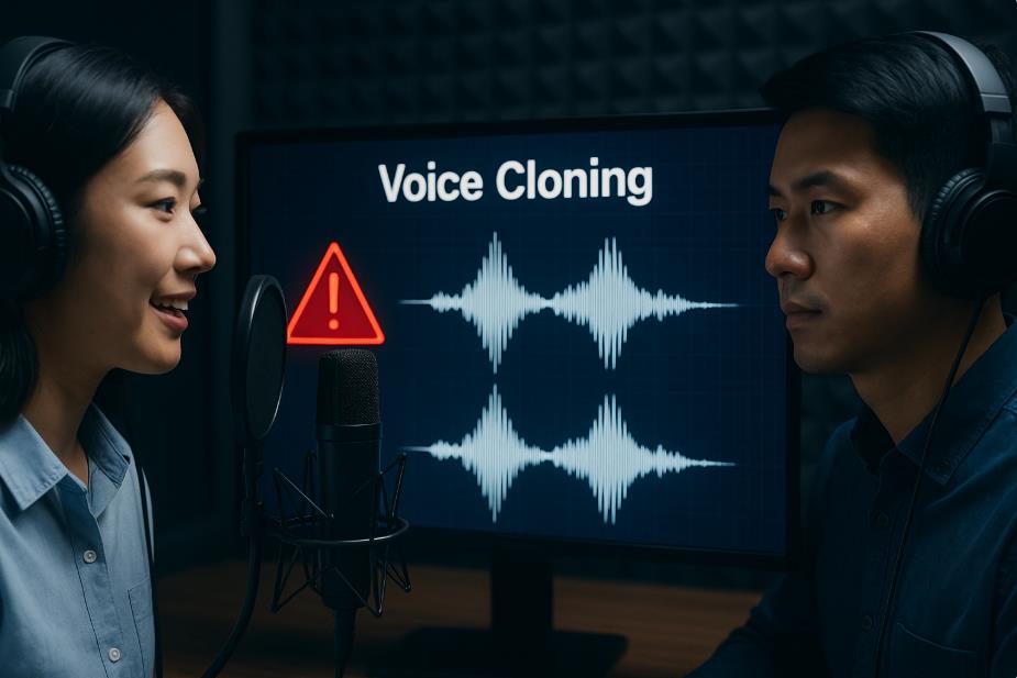 AI 음성 파형을 분석하며 보이스피싱 위험을 강조한 장면