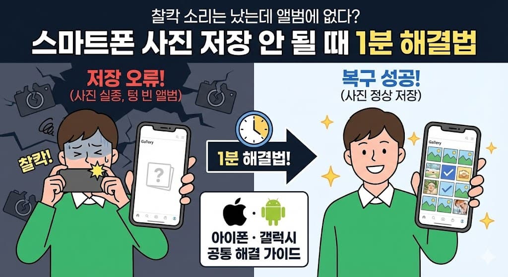 스마트폰 사진 저장 안 될 때 1분 해결법 (아이폰/갤럭시 갤러리 복구)
