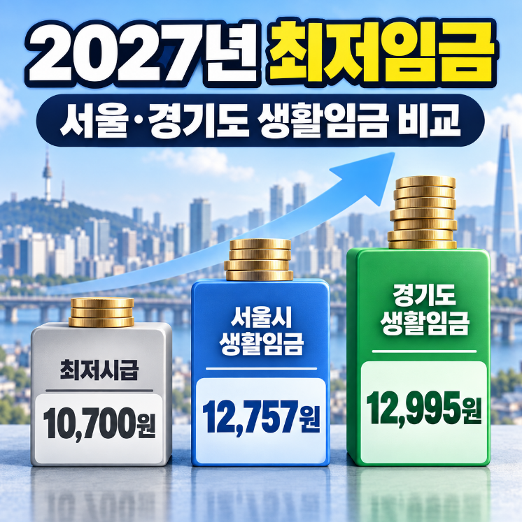 2027 최저시급 10,700원 확정|서울시·경기도 생활임금 월급 비교
