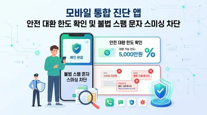 모바일 통합 진단 앱 안전 대환 한도 확인 및 불법 스팸 문자 스미싱 차단