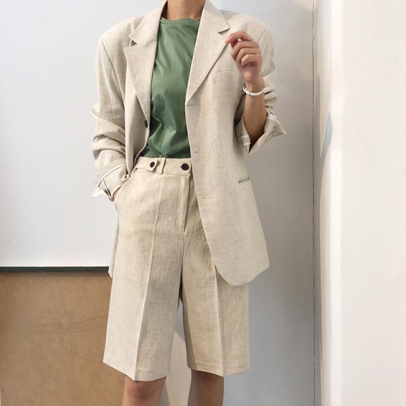여자 셋업 린넨 반바지 수트 세트 idu