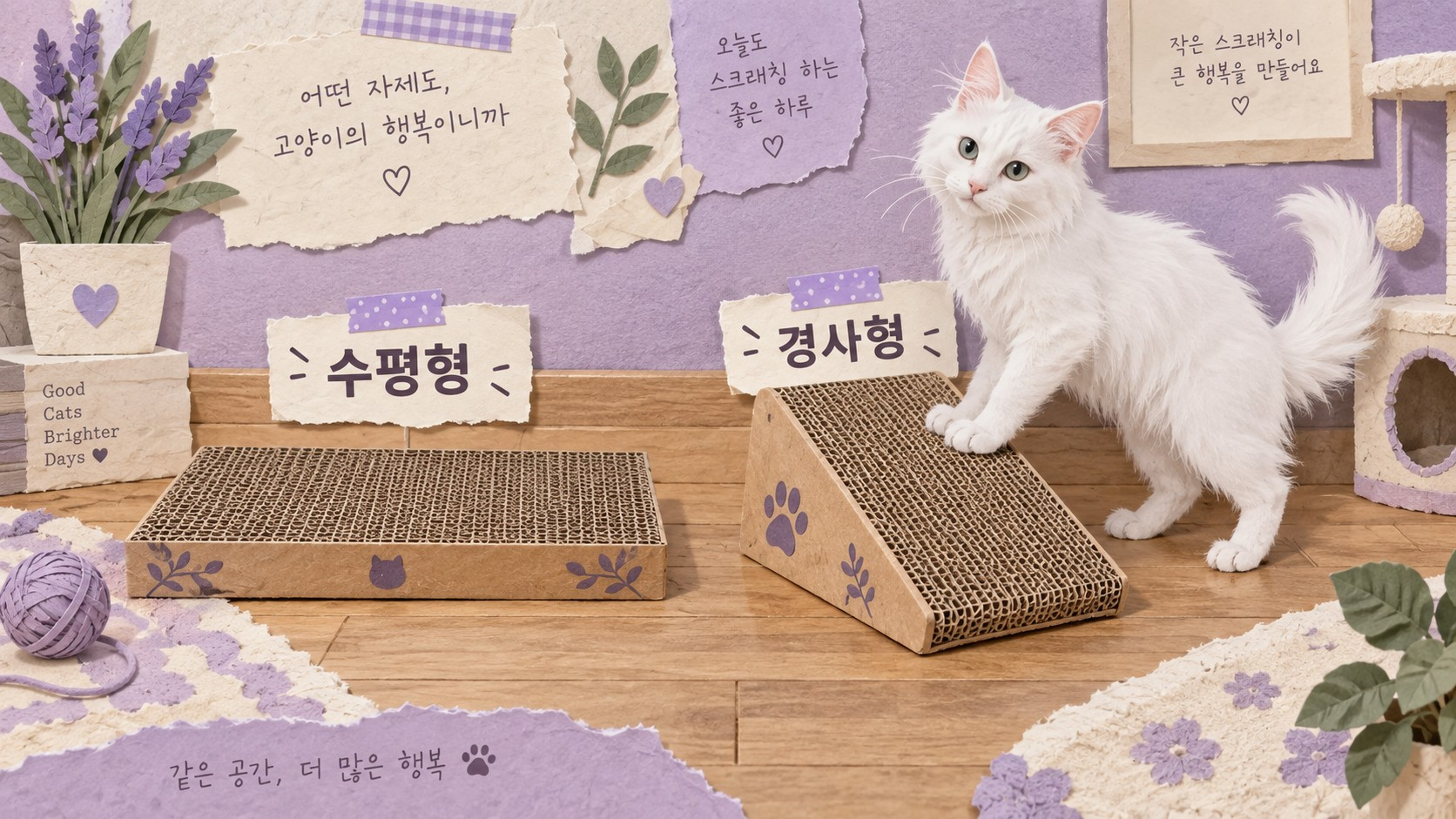 골판지 수평형과 경사형 스크래처