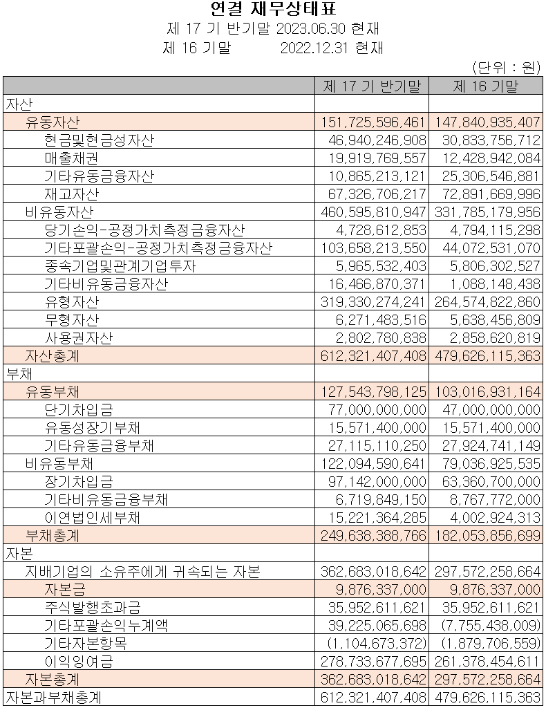하나머티리얼즈 - 재무상태표