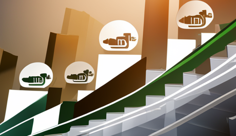 현대 빌딩의 온라인 판매를 통한 계단식 매출 상승 이미지