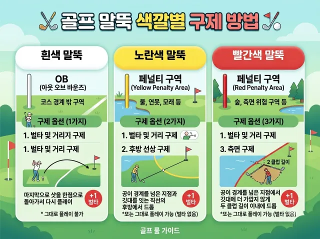 골프 OB와 페널티 구역 룰에 대한 설명 이미지