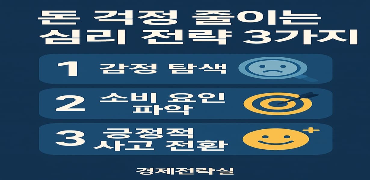 돈 걱정을 줄이는 심리 전략 3가지를 정리한 인포그래픽 이미지