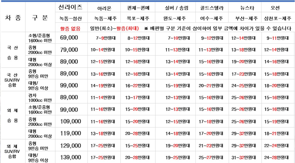 완도 제주도 배편