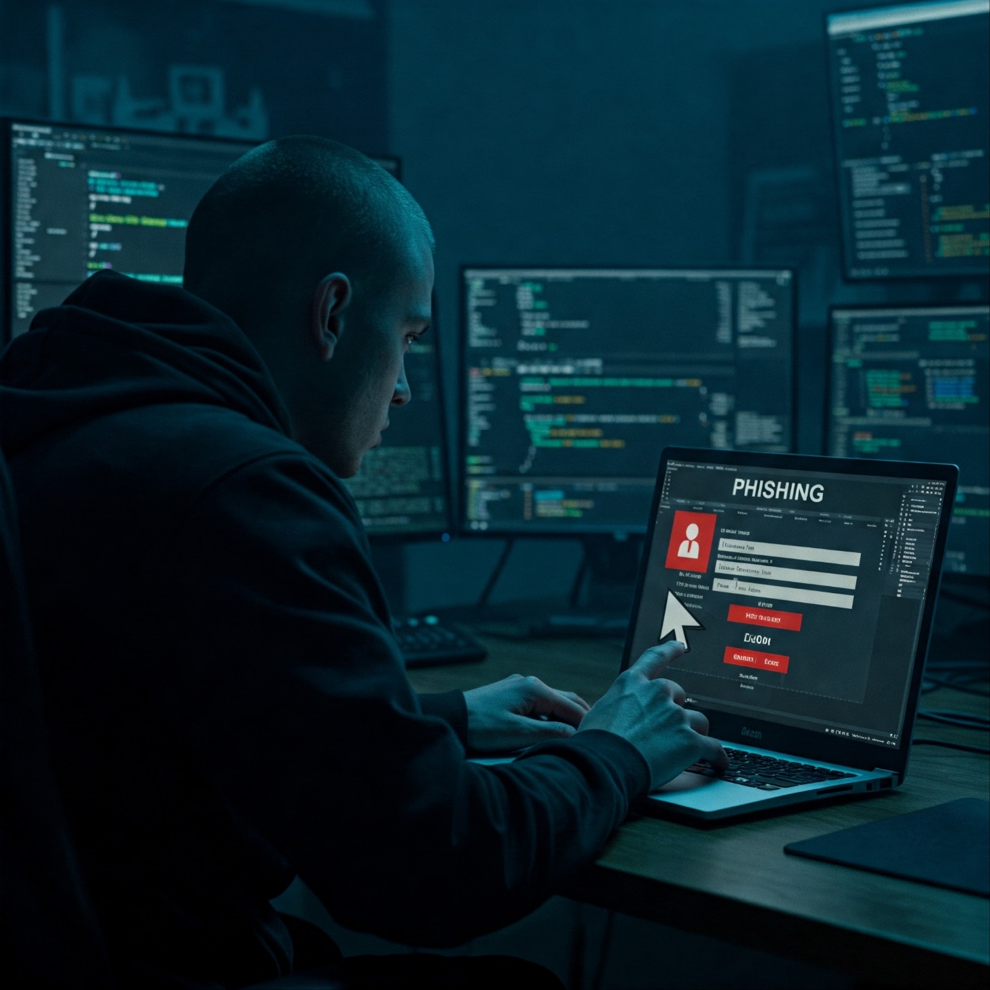 피싱 공격을 통해 개인 정보를 훔치려는 해커의 모습.