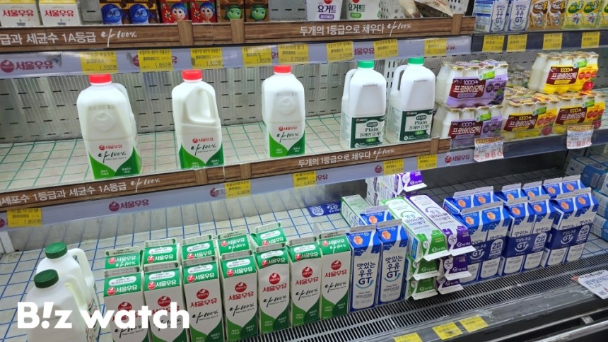  한국 대형마트 우유 매대