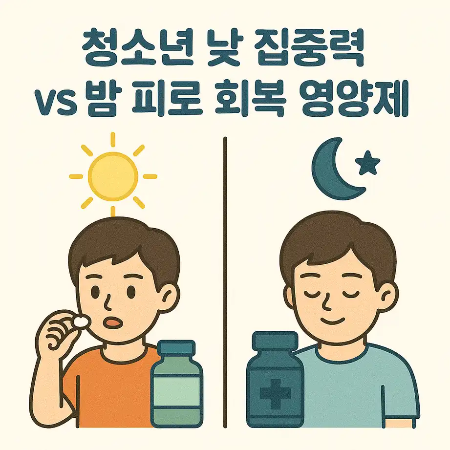 청소년 낮 집중력 vs 밤 피로 회복 영양제