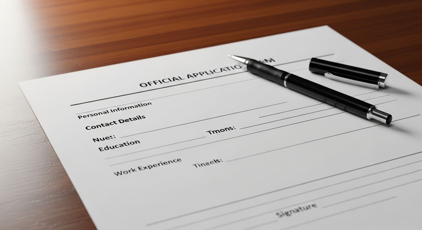 신청서와 펜이 함께 놓인 서류 장면