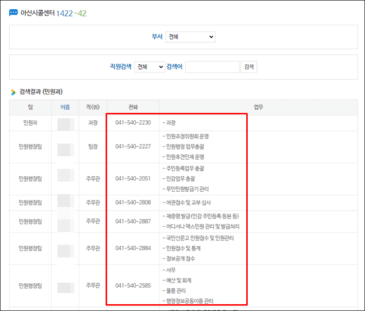 아산시청-전화번호