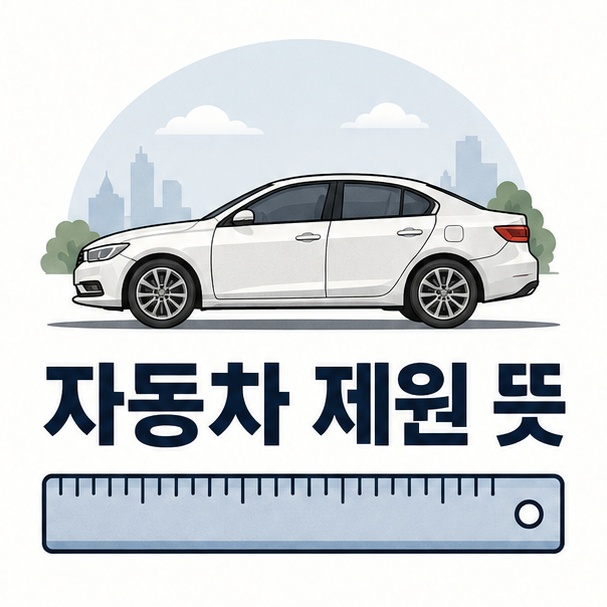 자동차 실루엣과 측정 아이콘으로 자동차 제원 뜻을 표현한 대표 이미지