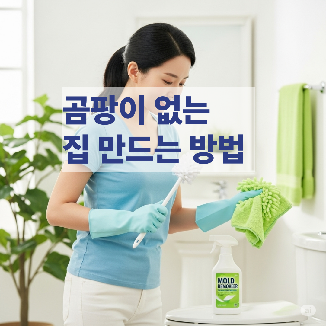 한국 30대 여성이 집안 각 공간을 구분해 청소하며 곰팡이를 제거하는 모습