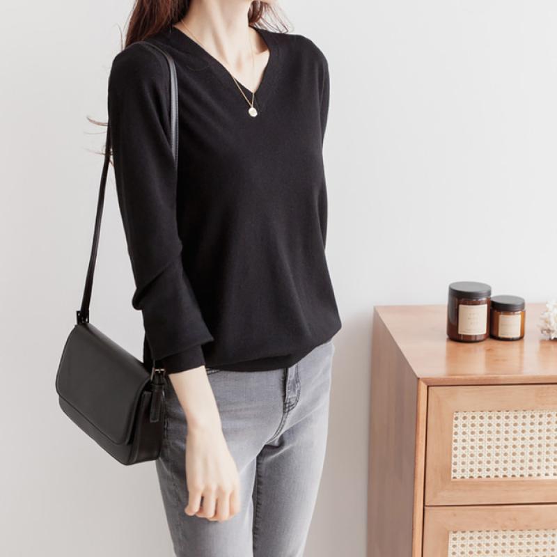 부드러운 가을 겨울 니트티 예쁜 핑크 베이직 17컬러 여성 캐시미어 브이넥 니트