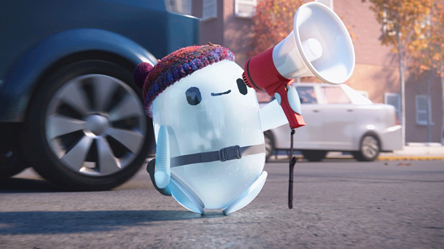 확성기를 들고 있는 로봇의 모습