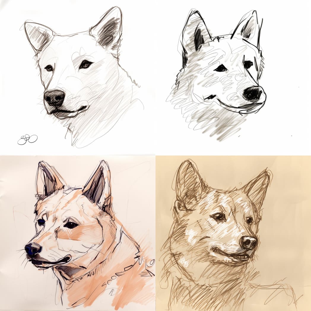 Blind contour sketch of a jindo_dog