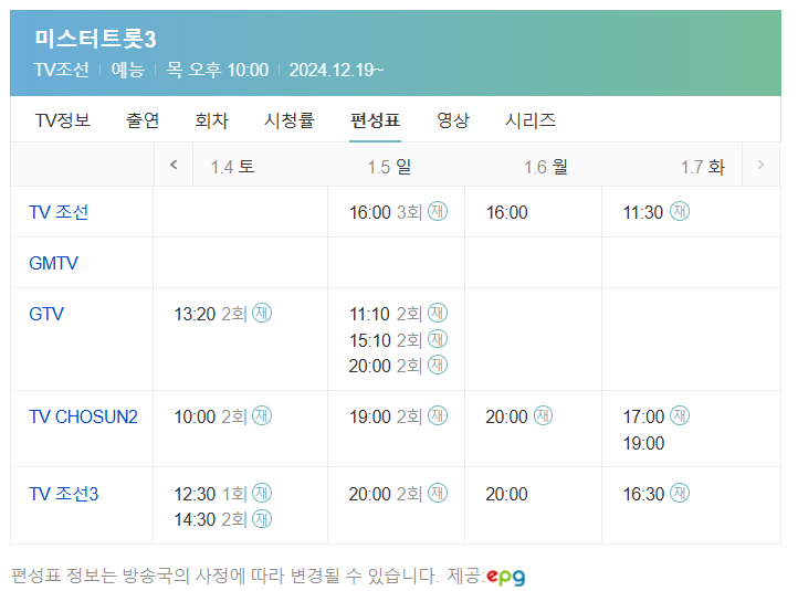 미스터트롯3 재방송 시간 다시보기