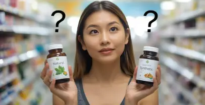 천연-비타민과-합성-비타민을-들고-고민하는-사람