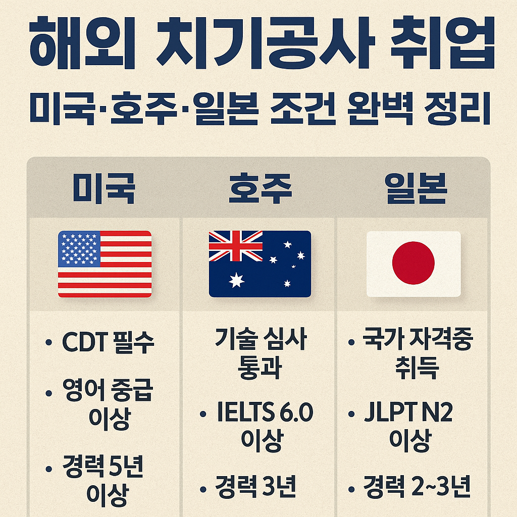 해외 치기공사 취업, 미국,호주,일본