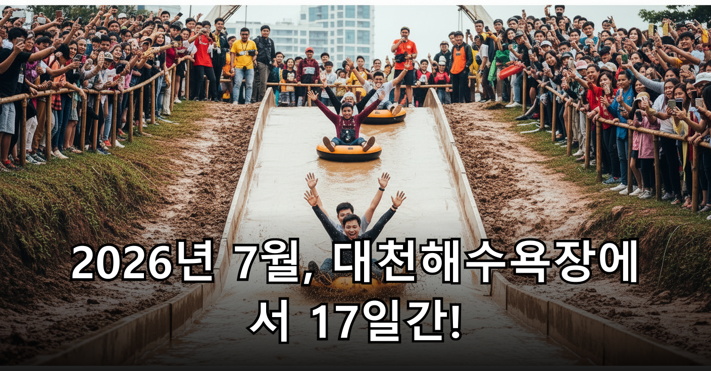 머드 슬라이드를 타고 내려오는 역동적인 순간