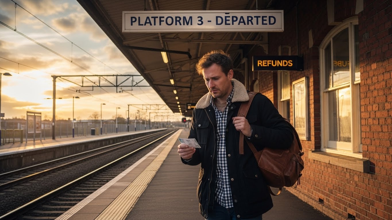 기차를 놓쳐 환불 받으러 가는 모습