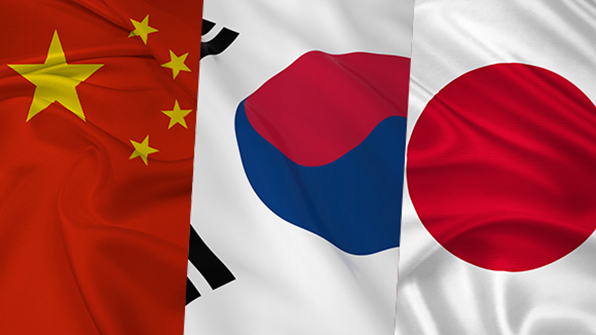 한국 중국 일본 국기 사진