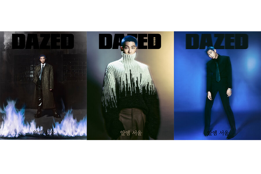 블루 반삭 헤어로 촬영한 RM 화보 사진 3컷