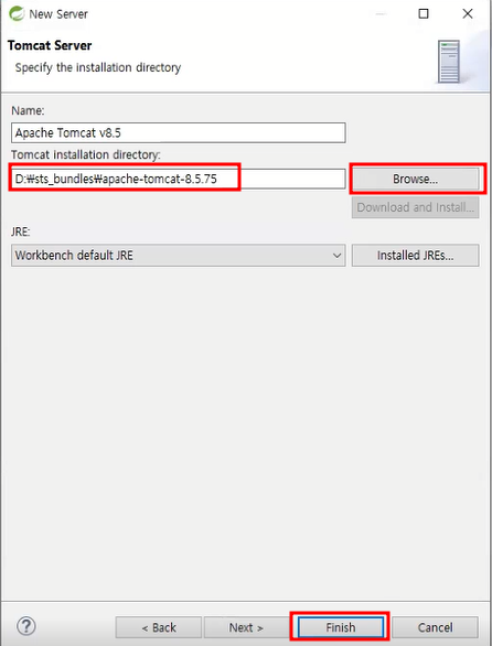 위에서 sts_bundles안에 넣었던 톰캣을 경로로 설정