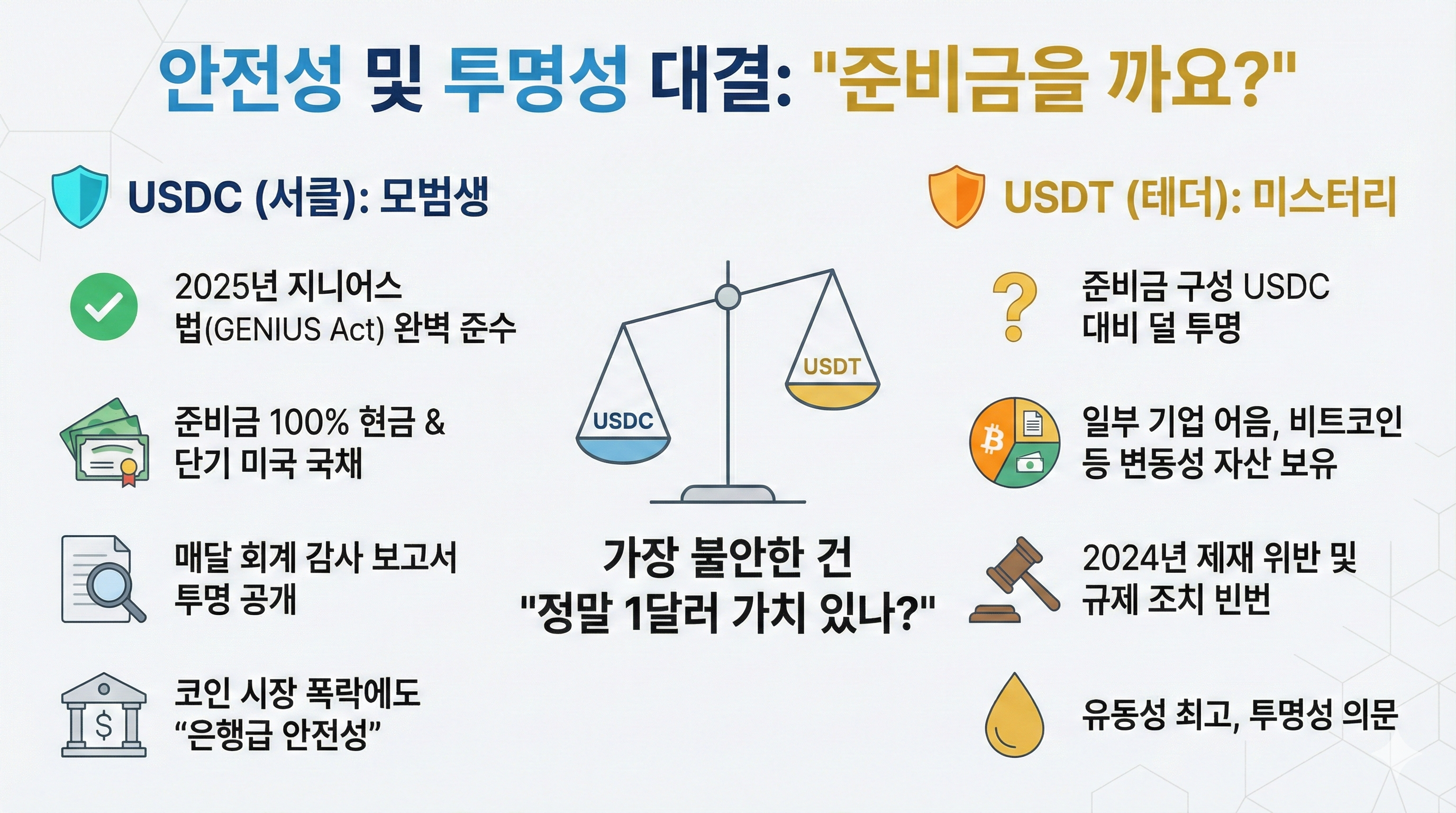 안전성 및 투명성 대결: "준비금을 까요?"