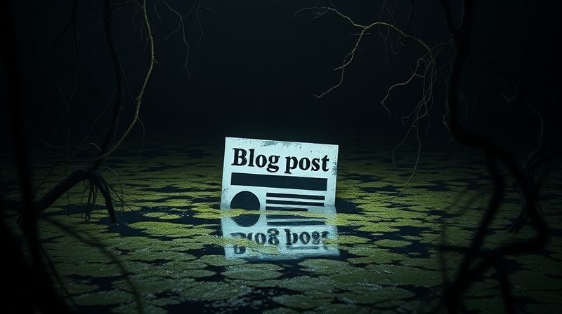 어둡고 탁한 디지털 늪에 가라앉는 블로그 게시글 아이콘 (저품질 순위 상징)