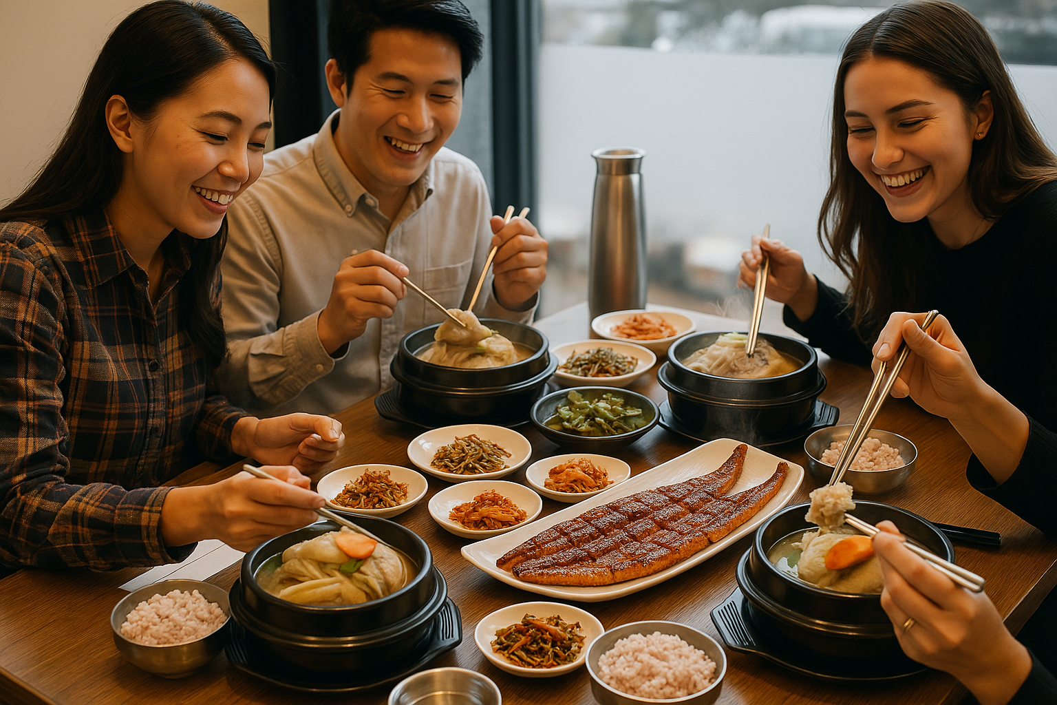 보양식 삼계탕 장어구이 먹는 이미지