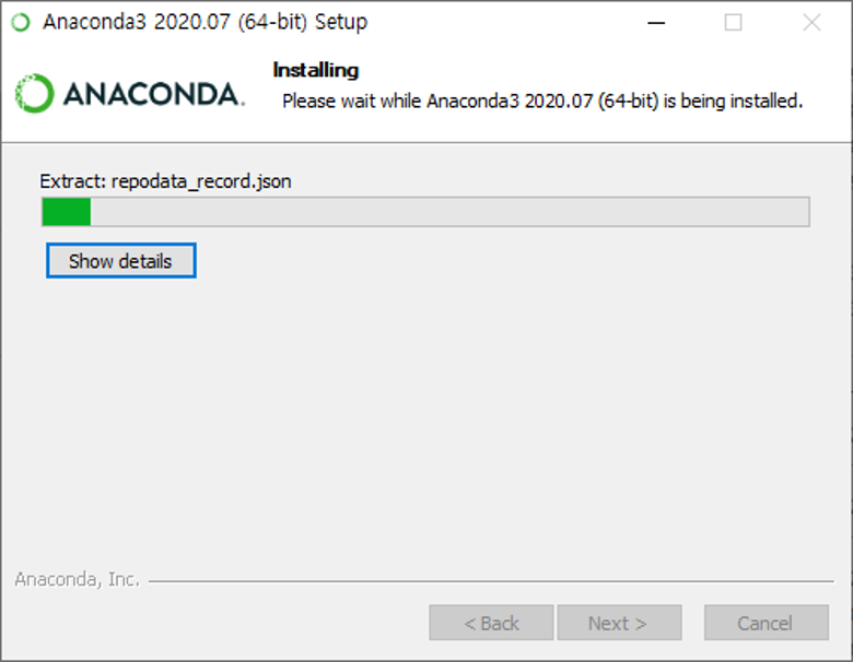 아나콘다 설치 progress bar