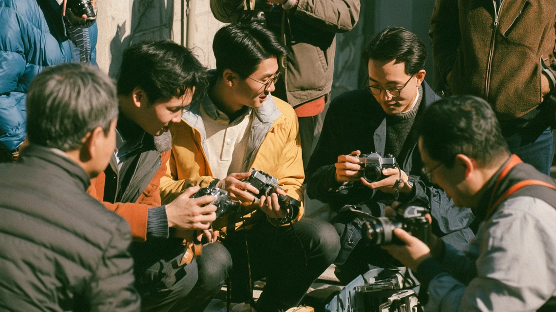필름 사진 결과물을 확인하는 사람