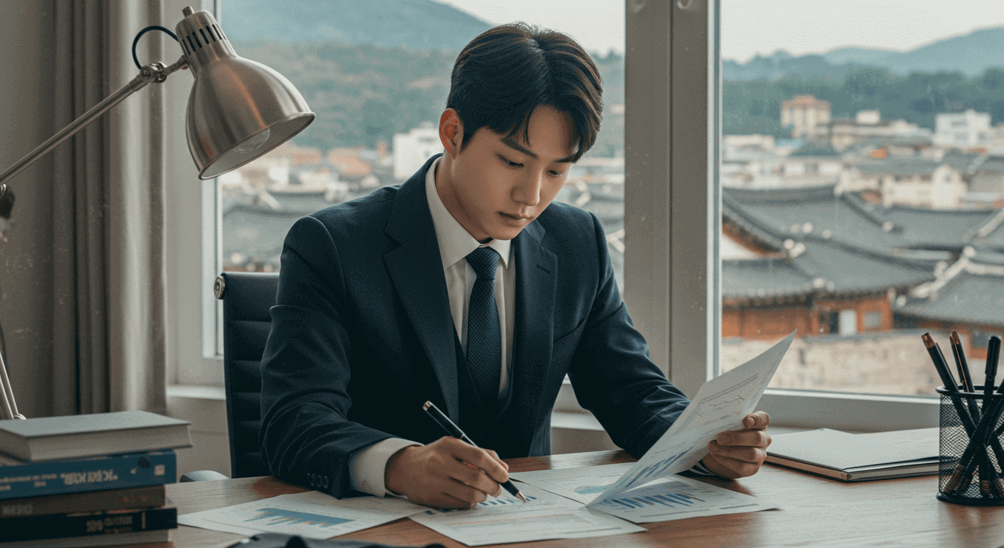 내재 가치 분석을 하고 있는 청년