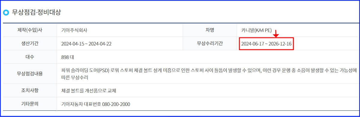무상점검, 수리 기간 확인 화면