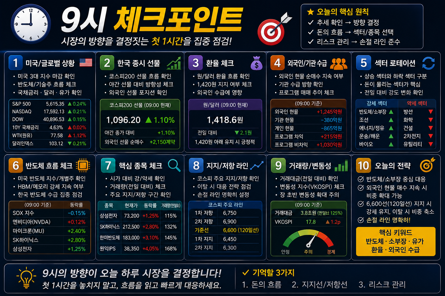 오전 9시 개장 후 국내 증시 5대 필수 확인 지표 인포그래픽