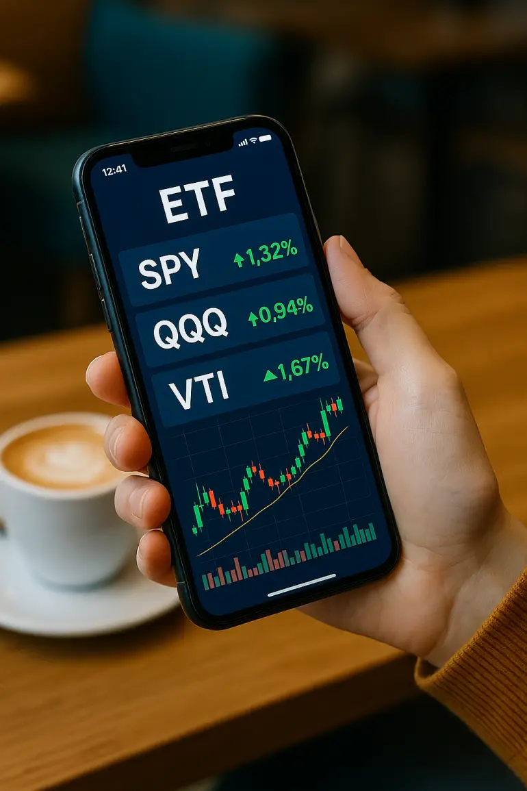 ETF 모바일앱을 보고 있는 사람.