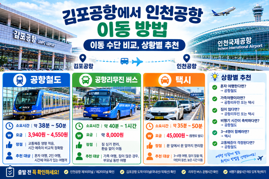 김포공항에서 인천공항 이동 방법