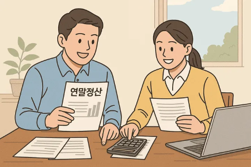 맞벌이부부가식탁위에앉아있는이미지