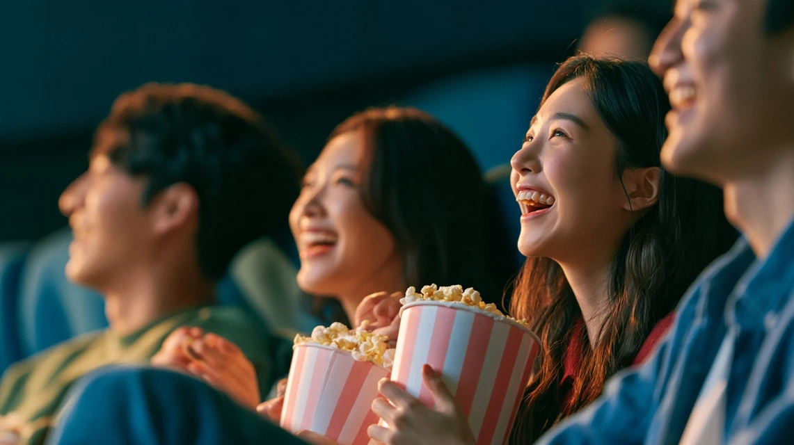극장 좌석표를 함께 보며 자리를 정하는 사람들