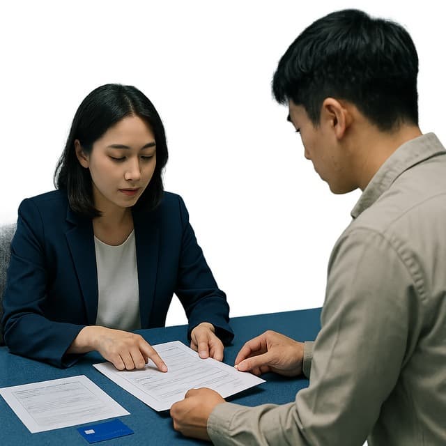 고용센터에서 국민내일배움카드 상담받는 한국인