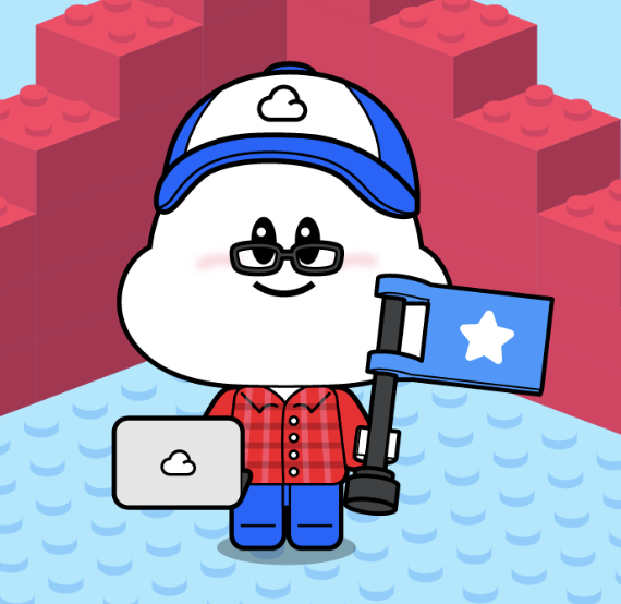 깃발을 들고 있는 구르미 모습이다.