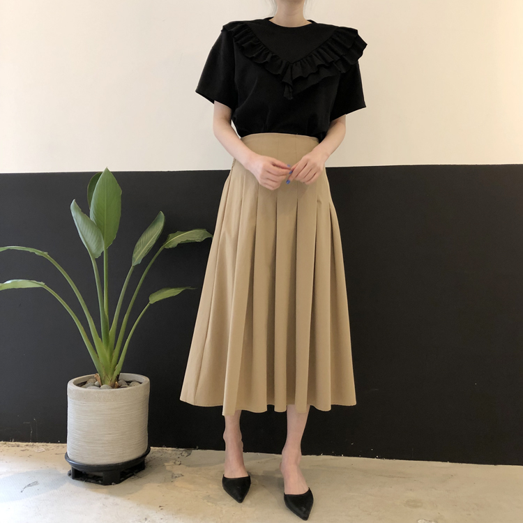 바스락 소재 뒷 스모크밴딩 플리츠 스커트 2컬러