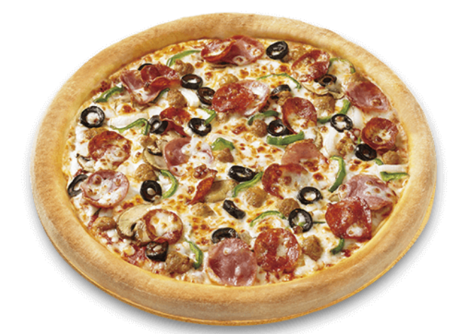 여러가지 토핑이 올라간 피자