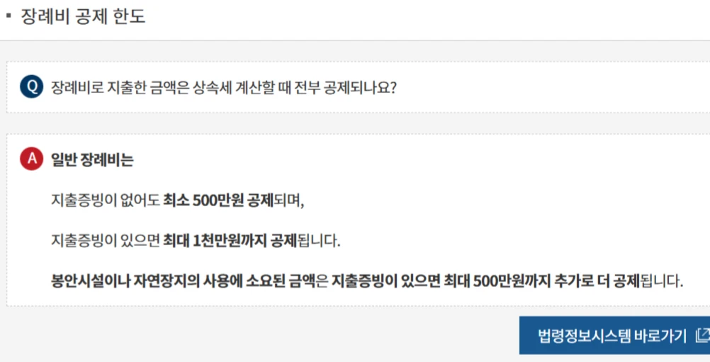 장례비 지출 금액 최대 소득공제 금액