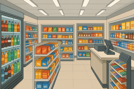 편의점 내부의 모습을 표현