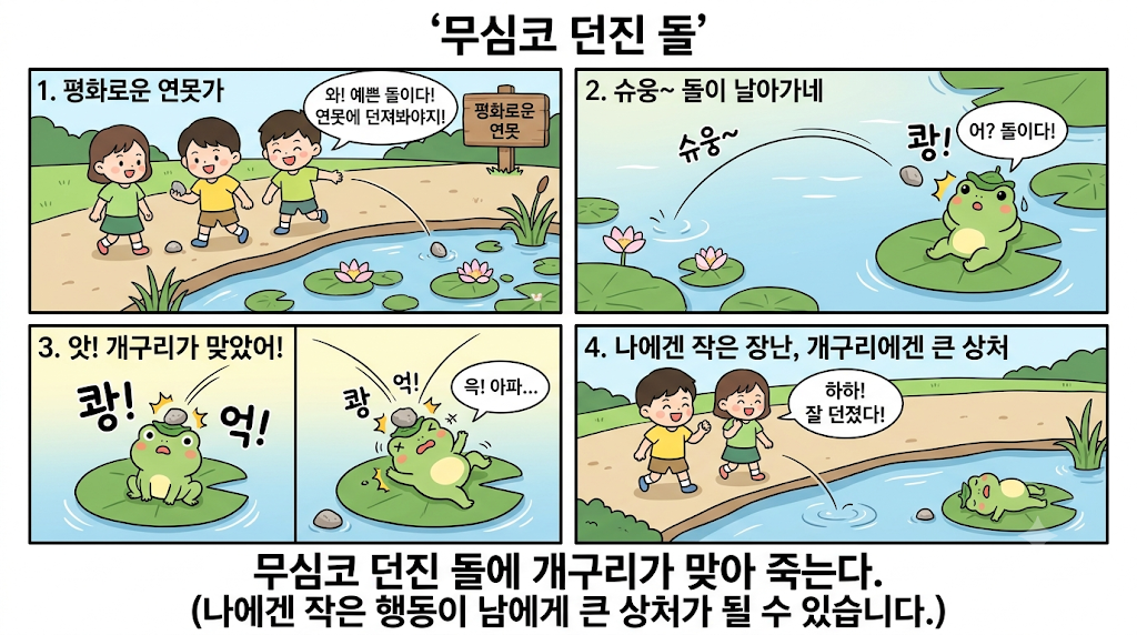 무심코 던진 돌에 개구리가 맞아 죽는다