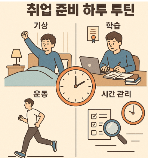 취업 준비생을 위한 하루 루틴 관리와 시간 개념 이미지